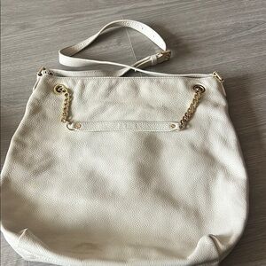 White Leather Shoulder Bag with Gold Chain Accent